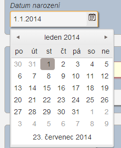 Obrázek 5 - Kalendář pro zvolení konkrétní datumové hodnoty Kalendář se vyvolá pomocí tlačítka na pravé straně pole.