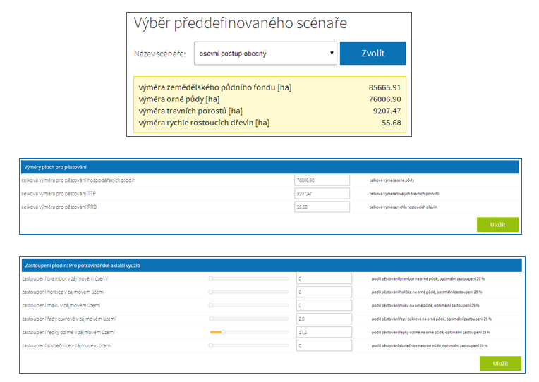 Uživatel může po prohlédnutí relevantních dat o vybrané lokalitě pokračovat dál v aplikaci a přejít k parametrizaci.