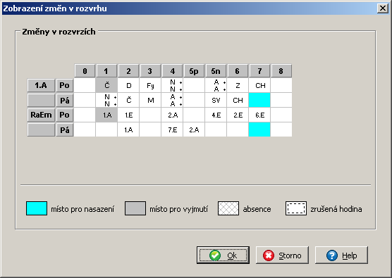 Suplování Pozor! Ve webové aplikaci se nezobrazují tyto poznámky, možná je to špatně nastavené ve WA => Společné prostředí parametry webové aplikace 2.5. Změna v rozvrhu přehození apod.