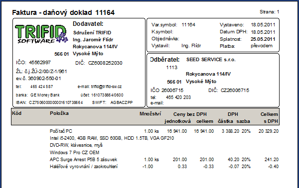 zálohování dat s možností nastavení automatické zálohy při ukončení programu aktualizace programu z internetu, přenos dat přes FTP server možnost připojení všech potřebných periferií - bankovní