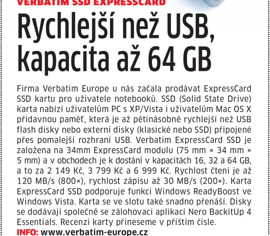 article introducing Verbatim ExpressCard SSD 6.