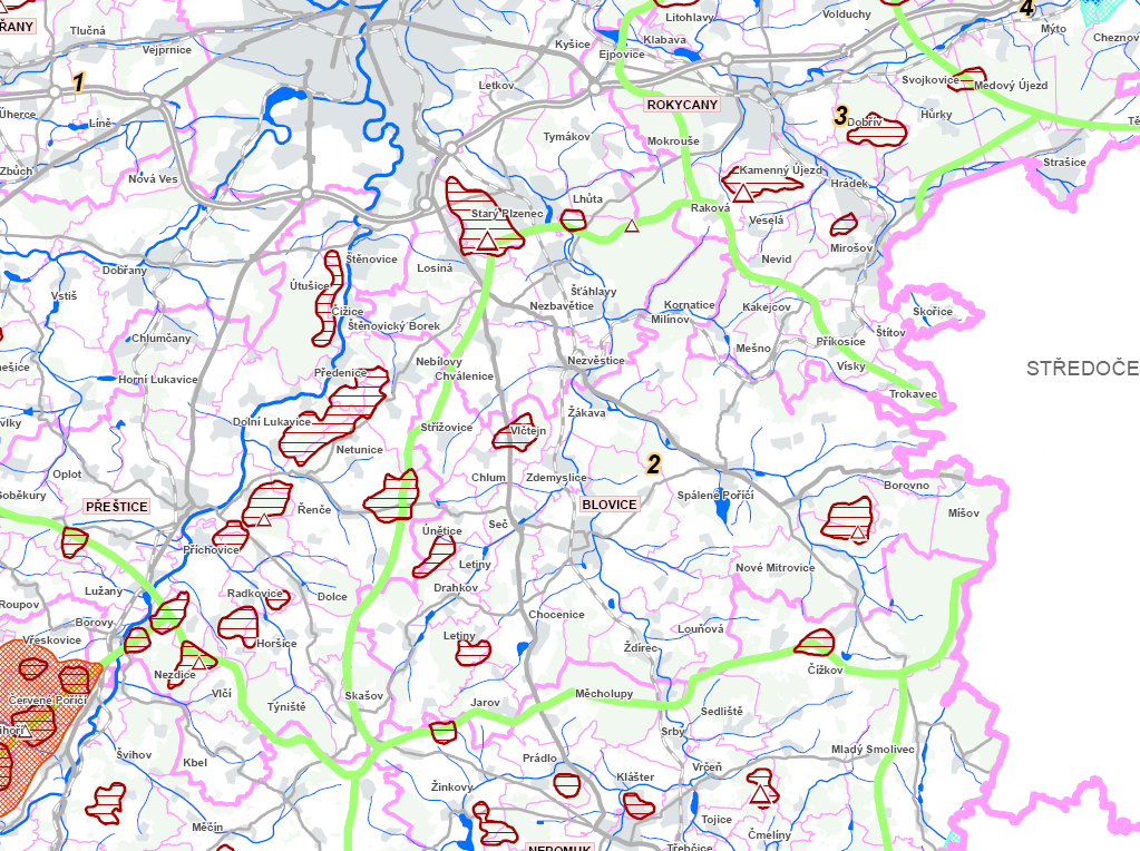 4 Holoubkovská oblast 27 Nepomucká oblast 28 Blatská oblast Dále jsou vymezeny krajinné dominanty a veduty na území obcí Dobřív, Mirošov, Spálené Poříčí a Čížkov.