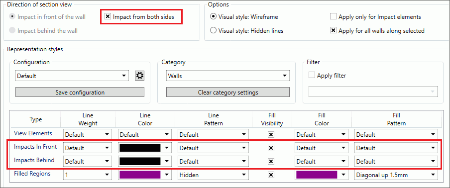 Pro předchozí verzi programu byly rozšířené pohledy pro pohledy/řezy vytvářeny výběrem jedné nebo více stěn.