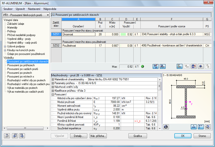 4 Výsledky 4. Výsledky Ihned po skončení výpočtu se zobrazí dialog 2.1 Posouzení po zatěžovacích stavech.