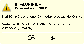 7 Obecné funkce Obr. 7.6: Místní nabídka tabulky 1.3 Průřezy Před převzetím průřezů do RFEMu program zobrazí kontrolní dotaz, protože při tomto kroku se smažou výsledky.