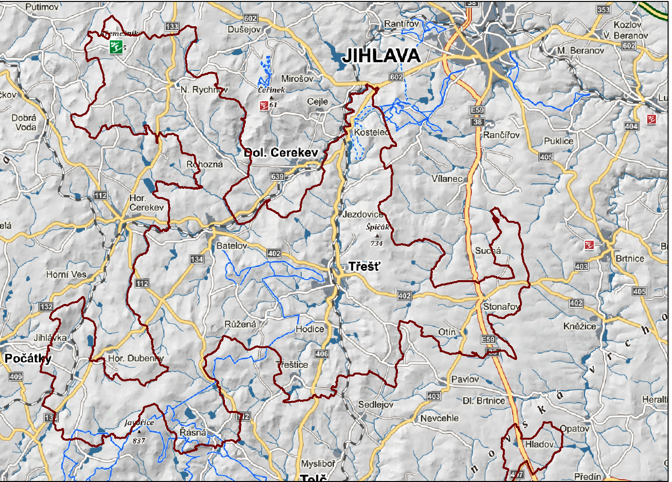 Obrázek 15: Běžecké a sjezdové lyžování na území Mikroregionu Třešťsko. Zdroj: mapy.