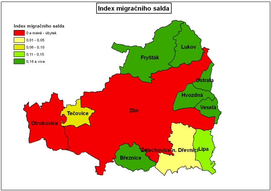 Obrázek 8: Index migračního salda (pětiletý průměr z let 2010~2014)