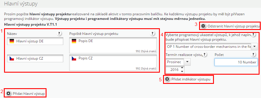 U pracovního balíčku je možné dále vyplnit jednu nebo více aktivit realizovaných v rámci něj. Novou aktivitu je možné přidat pomocí tlačítka (6).