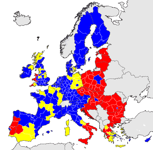 Regionální politika EU 38 Klasifikace regionů pro období 2014-2020: - Méně rozvinuté regiony - Transitní regiony - Více rozvinuté