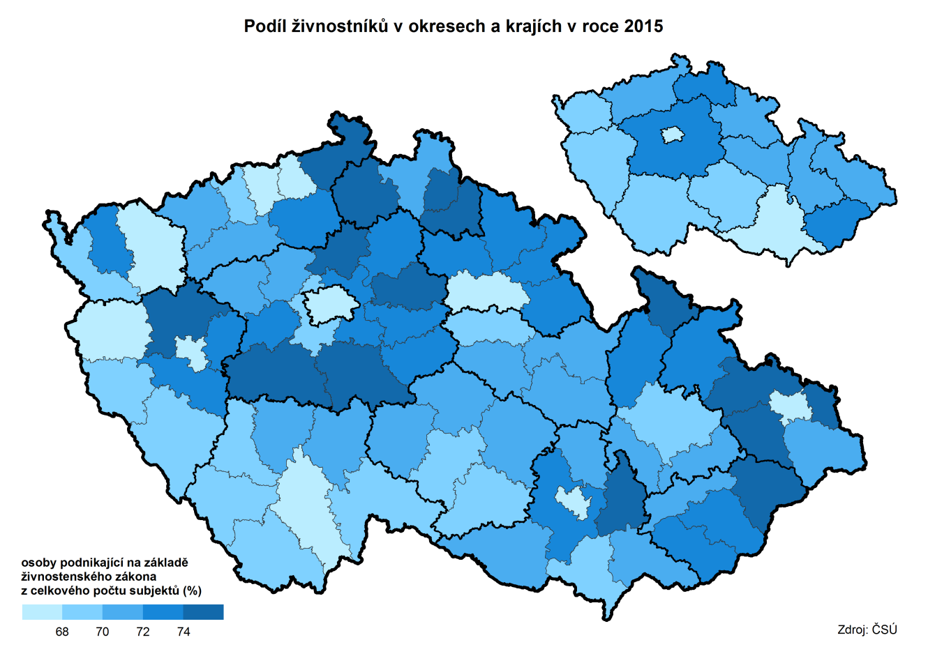 V Pardubickém kraji je dlouhodobě nejvyšší počet ekonomických subjektů na 1 000 obyvatel v okrese Pardubice.