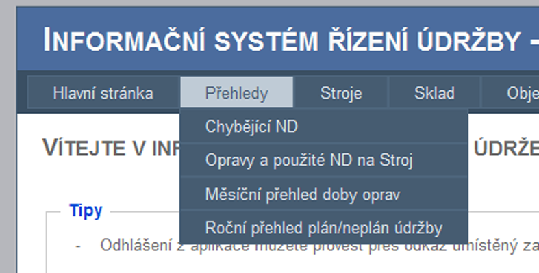 Obrázek 3. Hlavní stránka. Obrázek 4. Přehledy.