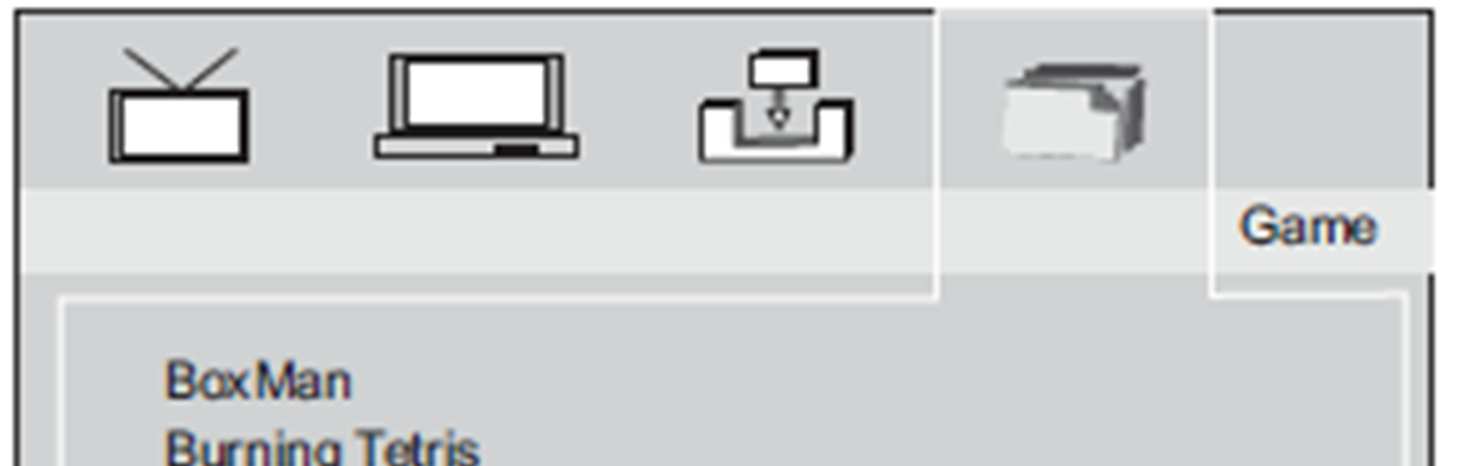 Nastavení reproduktoru Game V nabídce jsou tři hry: BoxMan, Burning Tetris a Hit Rat. Pro otevření hry stiskněte ENTER.