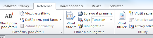 Citace ve Wordu Karta Reference Část Vložit citaci.