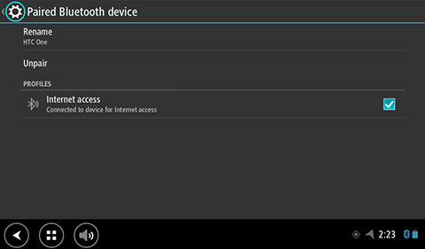 7. Poté, co připojíte zařízení TomTom PRO 82xx ke svému smartphonu, musíte zaškrtnout políčko v profilu Bluetooth na zařízení TomTom PRO 82xx, jak je zobrazeno níže, a povolit tak přístup k internetu.