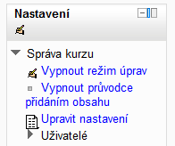 4.14 Přidat činnost nebo studijní materiál Pomocí této volby je možno přidávat do kurzu vlastní obsah. Po zapnutí režimu úprav se objeví dvě možnosti, jak vkládat obsah do kurzu.