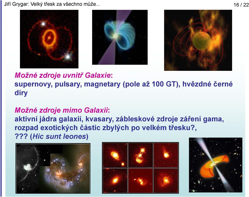 Galaxii: aktivní jádra galaxií, kvasary, zábleskové zdroje záření