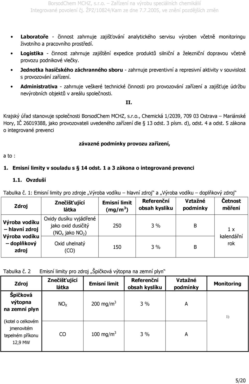 Jednotka hasičského záchranného sboru - zahrnuje preventivní a represivní aktivity v souvislost s provozování zařízení.