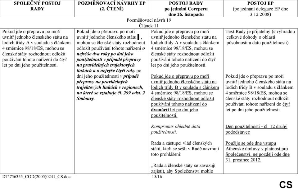 ČTENÍ) Pokud jde o přepravu po moři uvnitř jednoho členského státu, mohou se členské státy rozhodnout odložit používání tohoto nařízení o nejvýše dva roky po dni jeho použitelnosti v případě přepravy