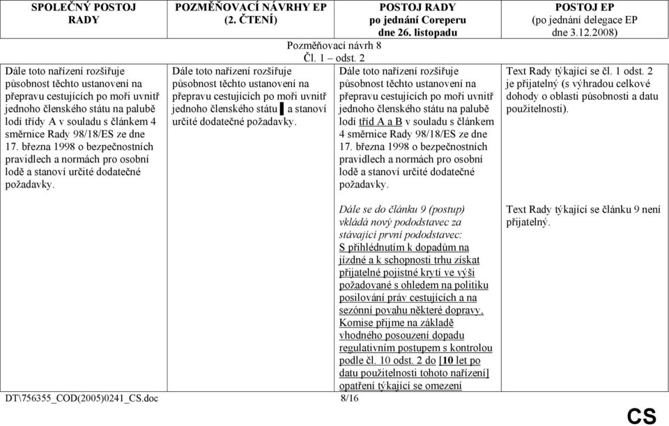 ČTENÍ) Dále toto nařízení rozšiřuje působnost těchto ustanovení na přepravu cestujících po moři uvnitř jednoho členského státu a stanoví určité dodatečné požadavky. Pozměňovací návrh 8 Čl. 1 odst.