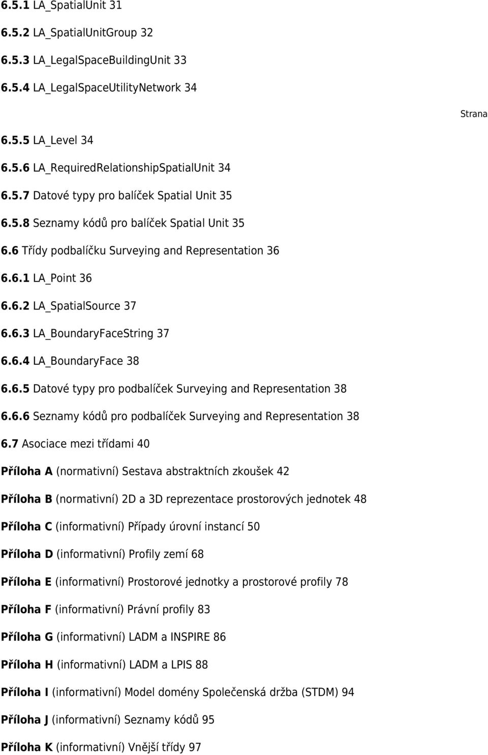 6.5 Datové typy pro podbalíček Surveying and Representation 38 6.6.6 Seznamy kódů pro podbalíček Surveying and Representation 38 6.