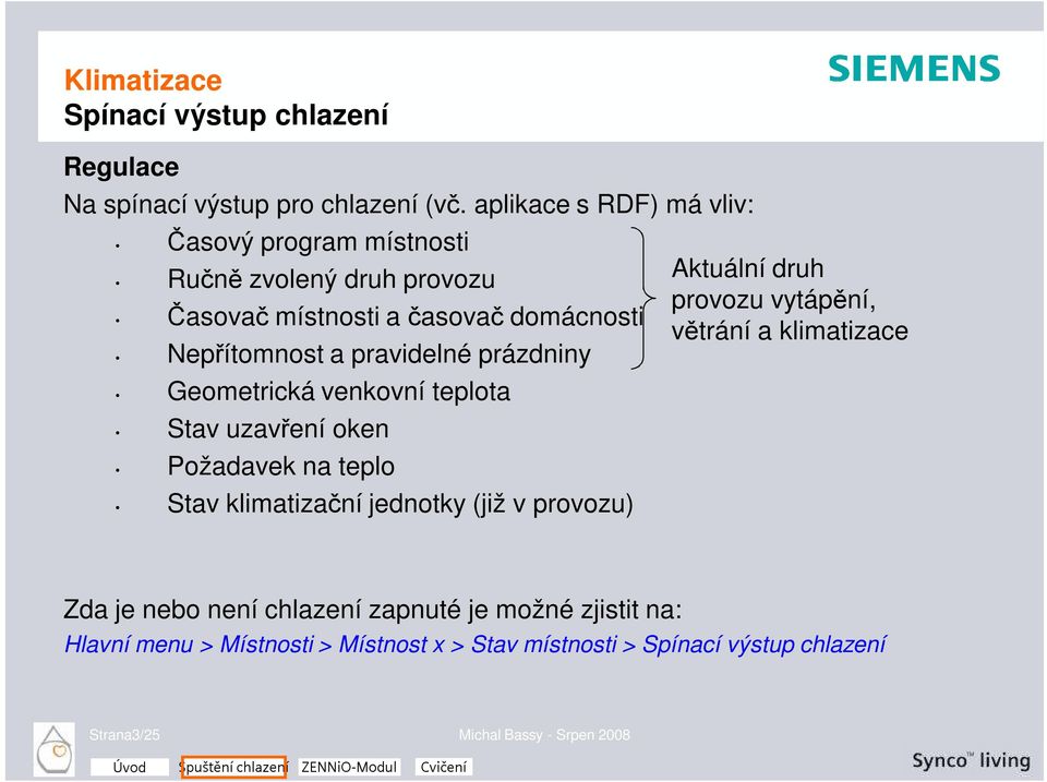 pravidelné prázdniny Geometrická venkovní teplota Stav uzavření oken Požadavek na teplo Stav klimatizační jednotky (již v provozu)