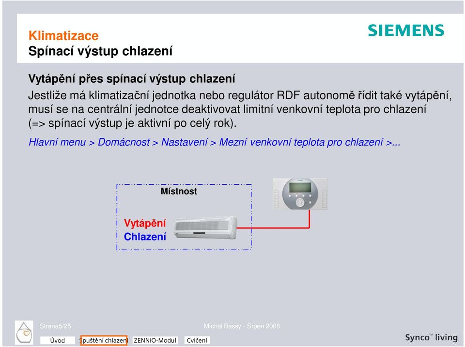 teplota pro chlazení (=> spínací výstup je aktivní po celý rok).