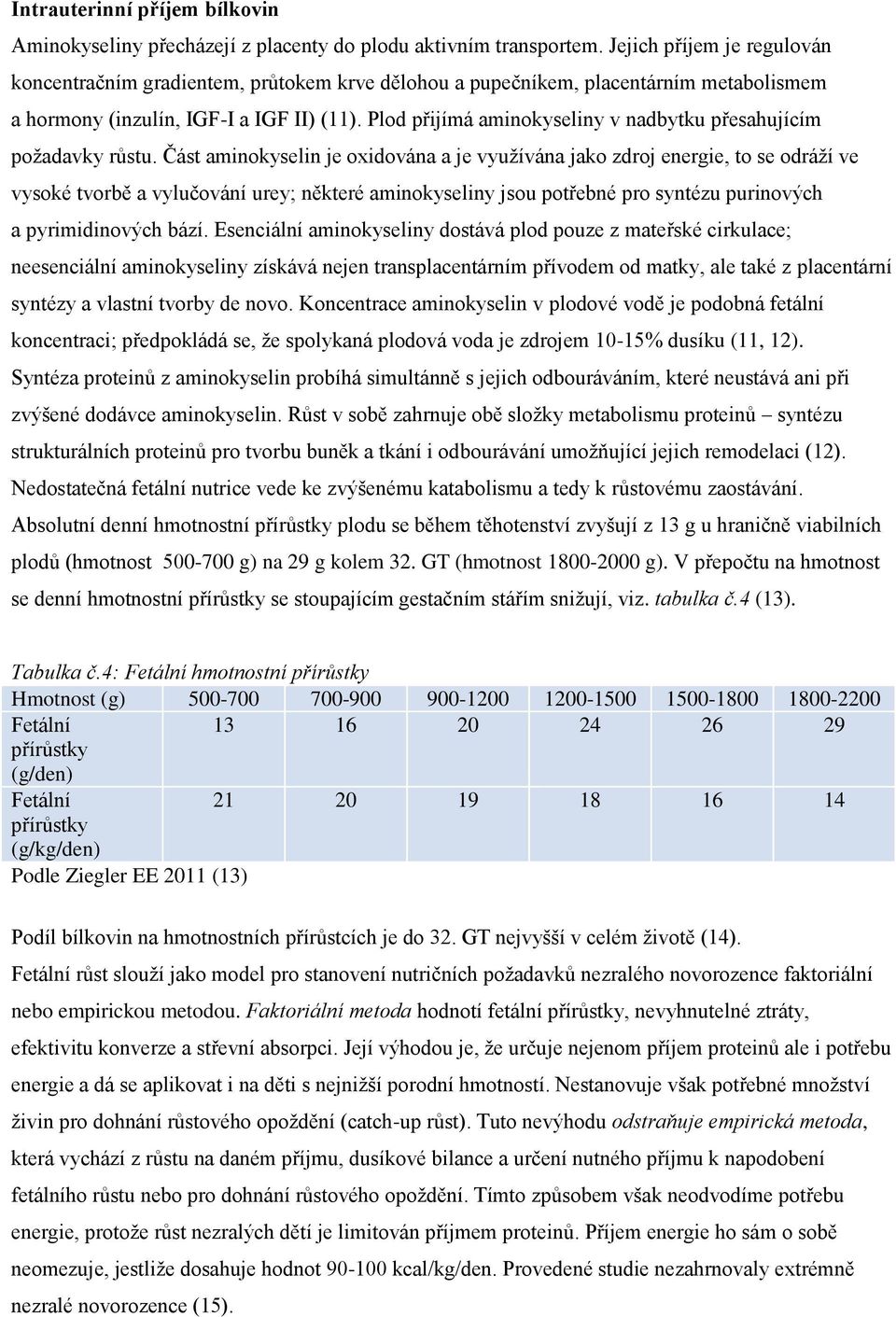 Plod přijímá aminokyseliny v nadbytku přesahujícím požadavky růstu.