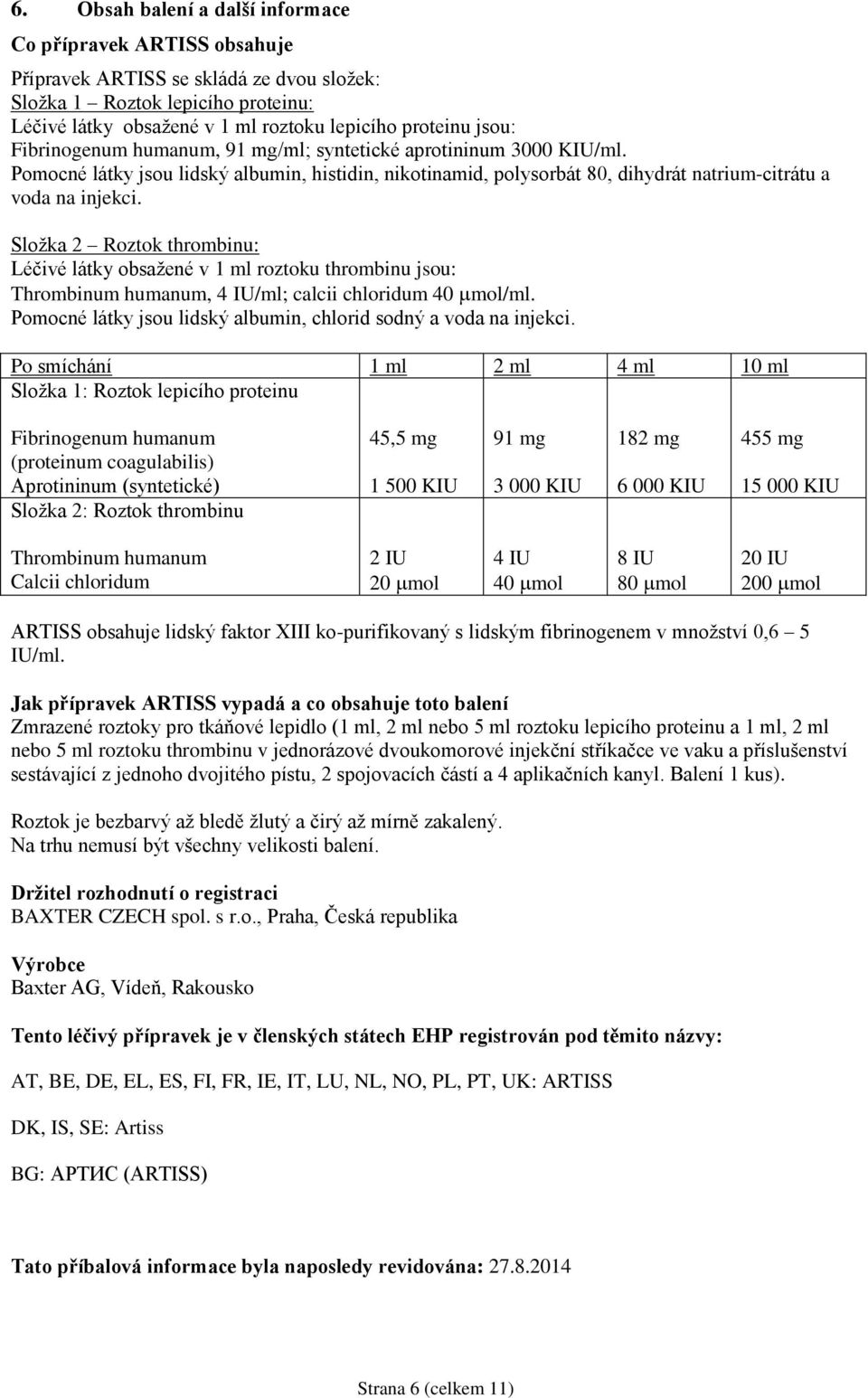 Složka 2 Roztok thrombinu: Léčivé látky obsažené v 1 ml roztoku thrombinu jsou: Thrombinum humanum, 4 IU/ml; calcii chloridum 40 mol/ml.