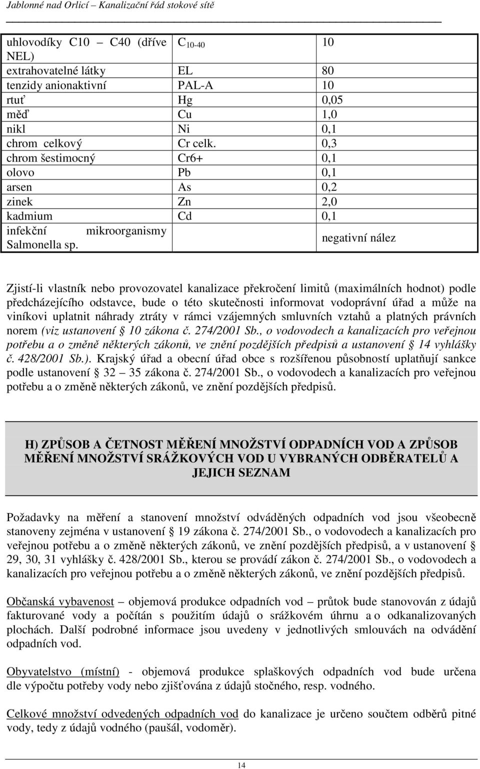 negativní nález Zjistí-li vlastník nebo provozovatel kanalizace překročení limitů (maximálních hodnot) podle předcházejícího odstavce, bude o této skutečnosti informovat vodoprávní úřad a může na