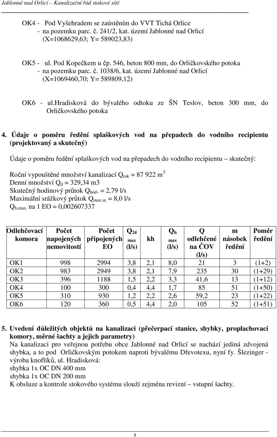 hradisková do bývalého odtoku ze ŠN Teslov, beton 300 mm, do Orličkovského potoka 4.