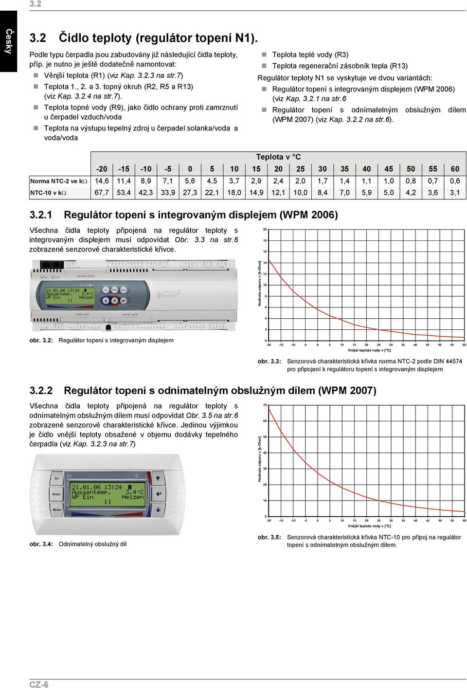 3.2.1 na str.6 Teplota topné vody (R9), jako čidlo ochrany proti zamrznutí u čerpadel vzduch/voda Regulátor topení s odnímatelným (WPM 2007) (viz Kap. 3.2.2 na str.6).