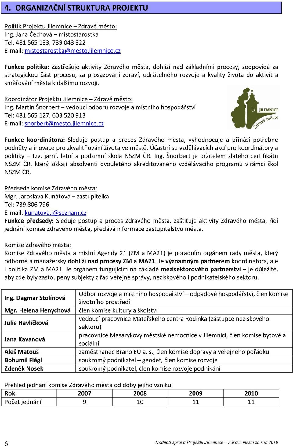 a směřování města k dalšímu rozvoji. Koordinátor Projektu Jilemnice Zdravé město: Ing.