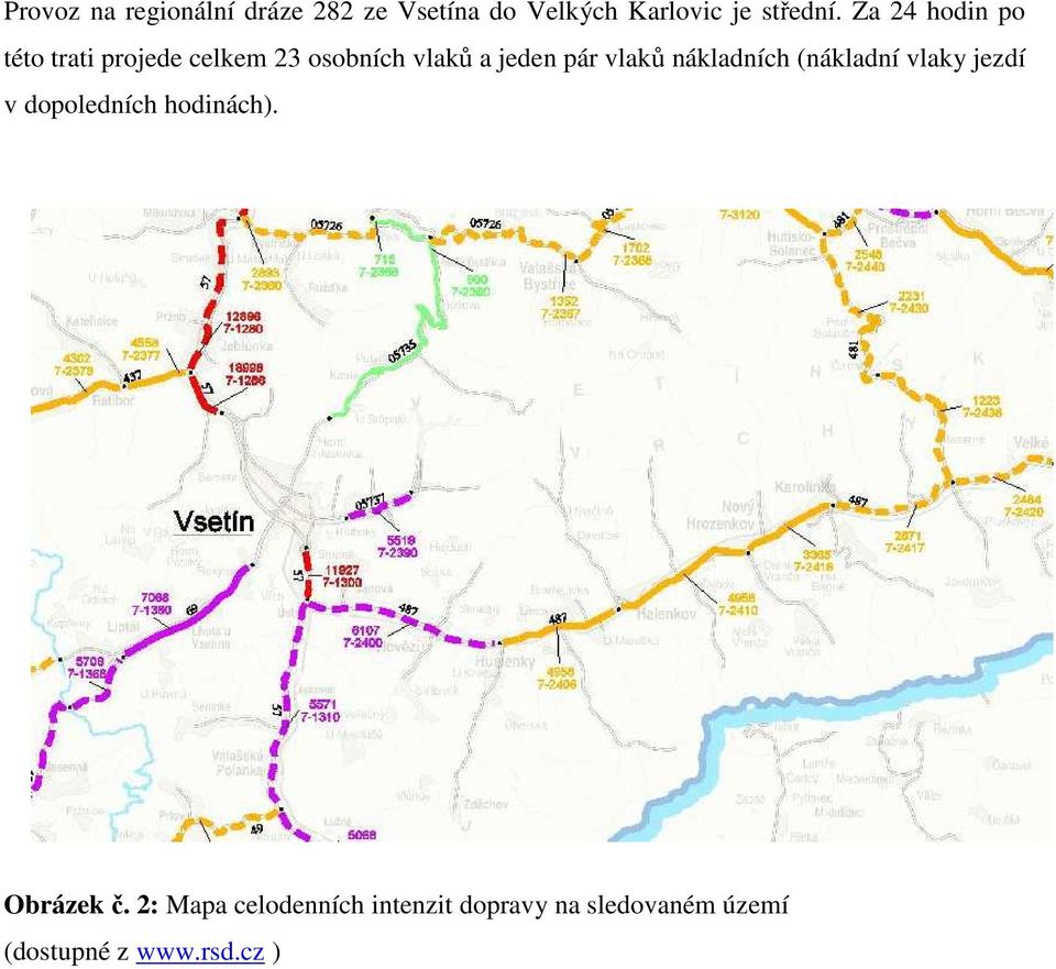 vlaků nákladních (nákladní vlaky jezdí v dopoledních hodinách). Obrázek č.