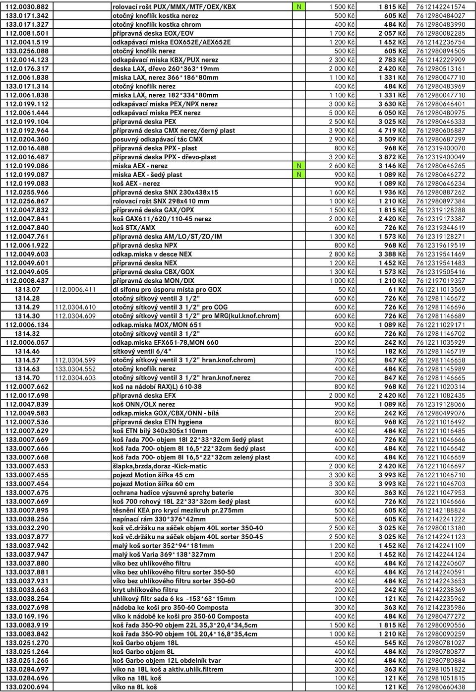 088 otočný knoflík nerez 500 Kč 605 Kč 7612980894505 112.0014.123 odkapávací miska KBX/PUX nerez 2 300 Kč 2 783 Kč 7612142229909 112.0176.