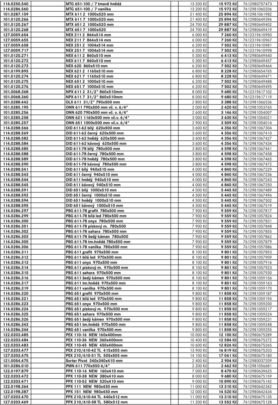 0120.268 MTX 651 7 1000x520 24 700 Kč 29 887 Kč 7612980649419 127.0059.654 NEX 211 2 864x514 mm 6 000 Kč 7 260 Kč 7612319610950 127.0059.655 NEX 211 7 864x514 mm 6 000 Kč 7 260 Kč 7612319610967 127.