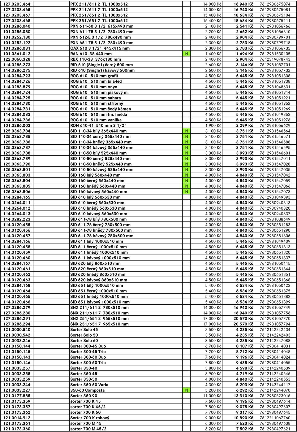 0252.180 PXN 612-E 3 1/2 780x490 mm 2 400 Kč 2 904 Kč 7612980799701 101.0252.192 PXN 651-78 3 1/2 780x490 mm 2 300 Kč 2 783 Kč 7612980799718 101.0286.