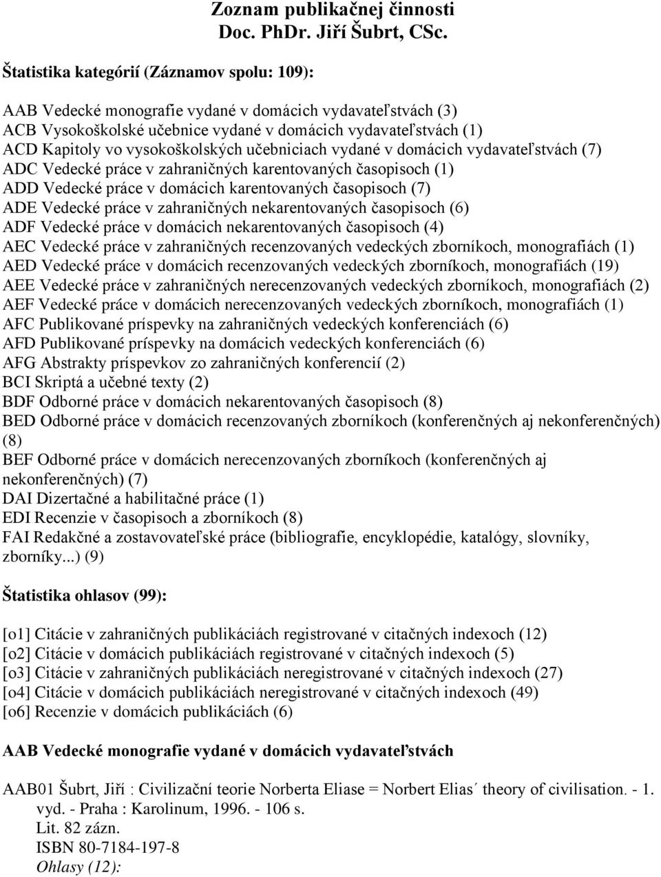 vydavateľstvách (7) ADC Vedecké práce v zahraničných karentovaných časopisoch (1) ADD Vedecké práce v domácich karentovaných časopisoch (7) ADE Vedecké práce v zahraničných nekarentovaných časopisoch