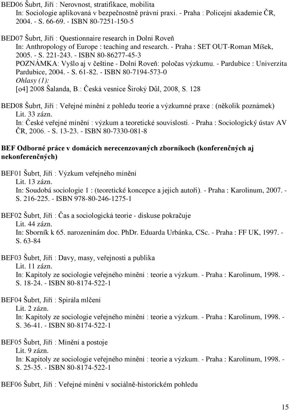 - ISBN 80-86277-45-3 POZNÁMKA: Vyšlo aj v češtine - Dolní Roveň: poločas výzkumu. - Pardubice : Univerzita Pardubice, 2004. - S. 61-82. - ISBN 80-7194-573-0 [o4] 2008 Šalanda, B.