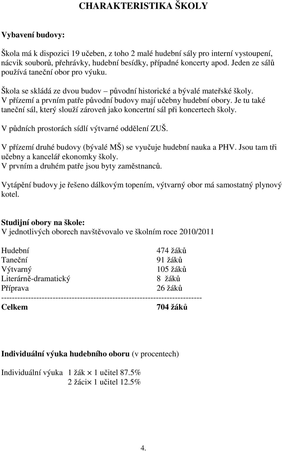 Je tu také taneční sál, který slouží zároveň jako koncertní sál při koncertech školy. V půdních prostorách sídlí výtvarné oddělení ZUŠ.