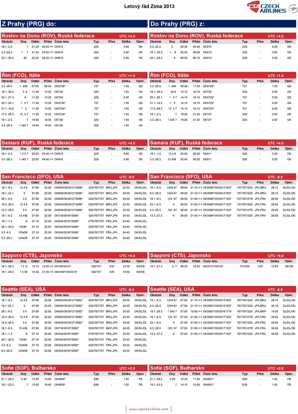 0 3.3.-29.3. 1 456 07:05 08:55 OK5728* 737-1:50 QS FCO3.3.-29.3. 1 456 09:40 11:35 OK5729* 737-1:55 QS 18.1.-29.3. 3 6 11:30 13:25 OK724 32S - 1:55 OK FCO18.1.-29.3. 34 6 14:15 16:15 OK725 32S - 2:00 OK 23.