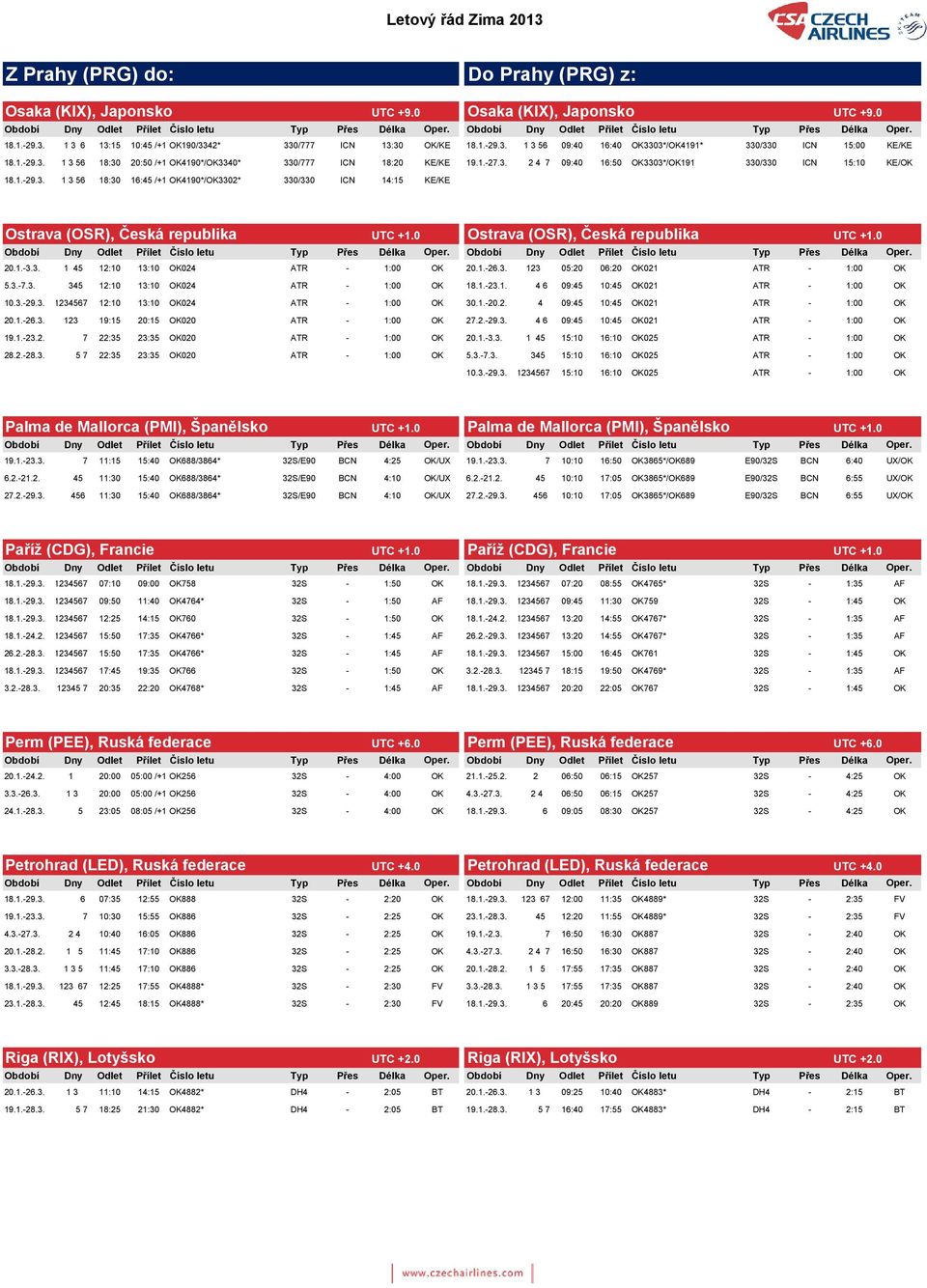 0 Ostrava (OSR), Česká republika UTC +1.0 20.1.-3.3. 1 45 12:10 13:10 OK024 ATR - 1:00 OK OSR20.1.-26.3. 123 05:20 06:20 OK021 ATR - 1:00 OK 5.3.-7.3. 345 12:10 13:10 OK024 ATR - 1:00 OK OSR18.1.-23.