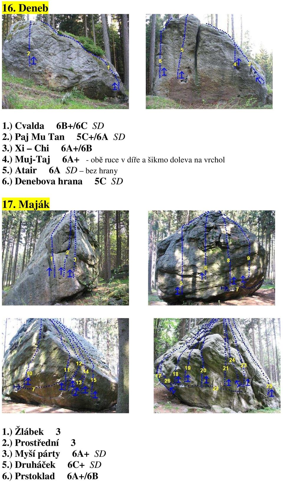 ) Muj-Taj 6A+ - obě ruce v díře a šikmo doleva na vrchol 5.