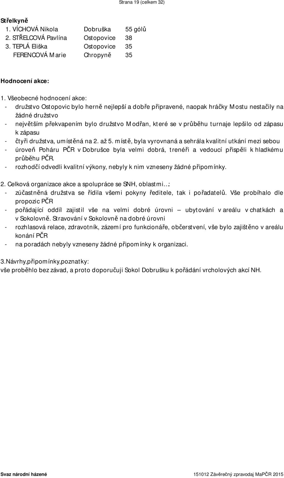 turnaje lepšilo od zápasu k zápasu - čtyři družstva, umístěná na 2. až 5.