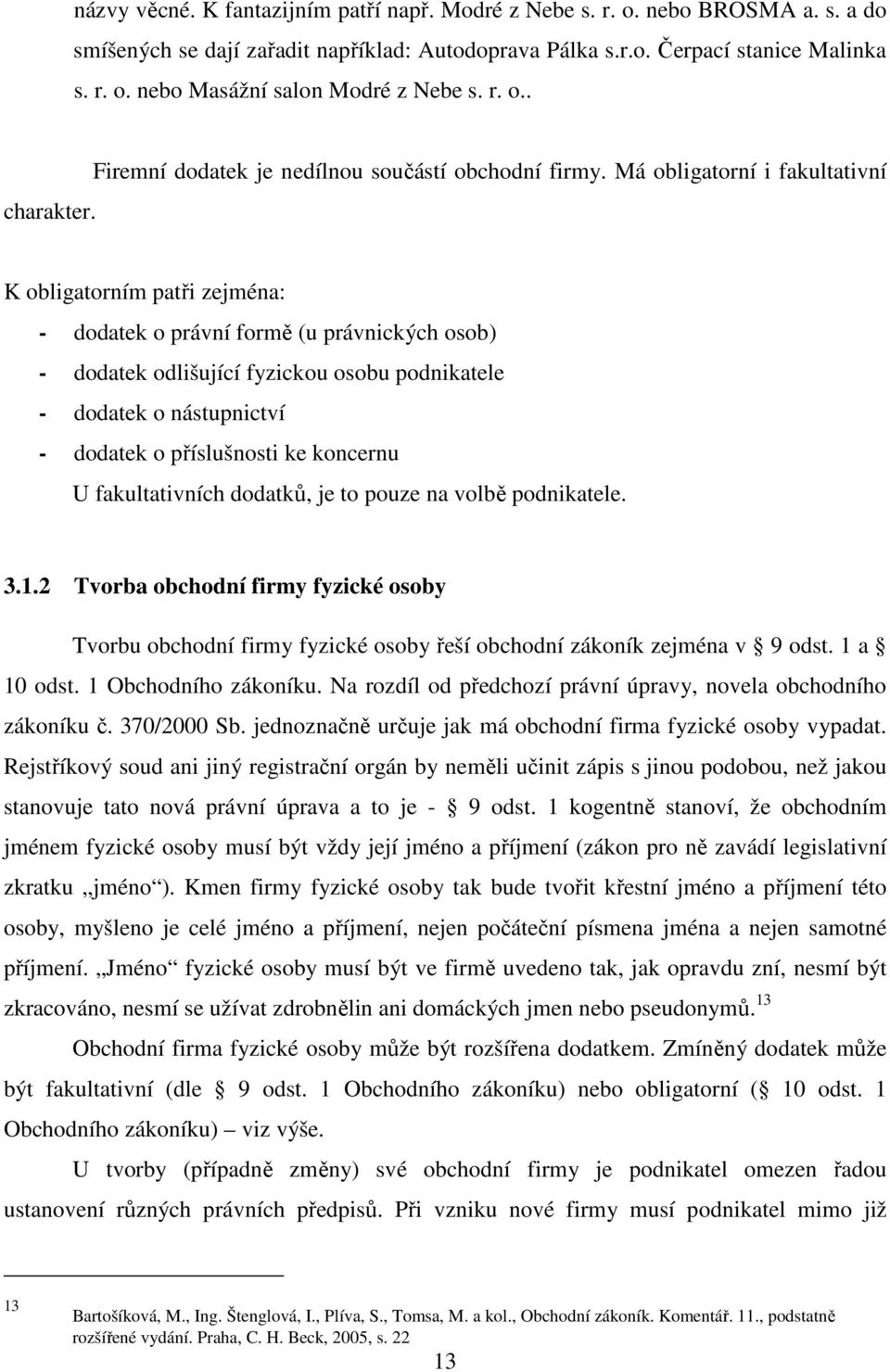 Má obligatorní i fakultativní K obligatorním patři zejména: - dodatek o právní formě (u právnických osob) - dodatek odlišující fyzickou osobu podnikatele - dodatek o nástupnictví - dodatek o