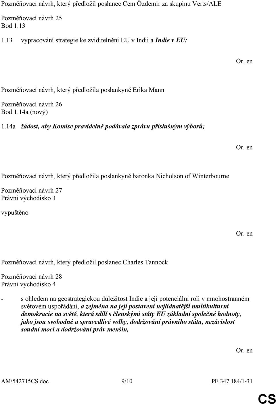 14a žádost, aby Komise pravidelně podávala zprávu příslušným výborů; Pozměňovací návrh, který předložila poslankyně baronka Nicholson of Winterbourne Pozměňovací návrh 27 Právní východisko 3