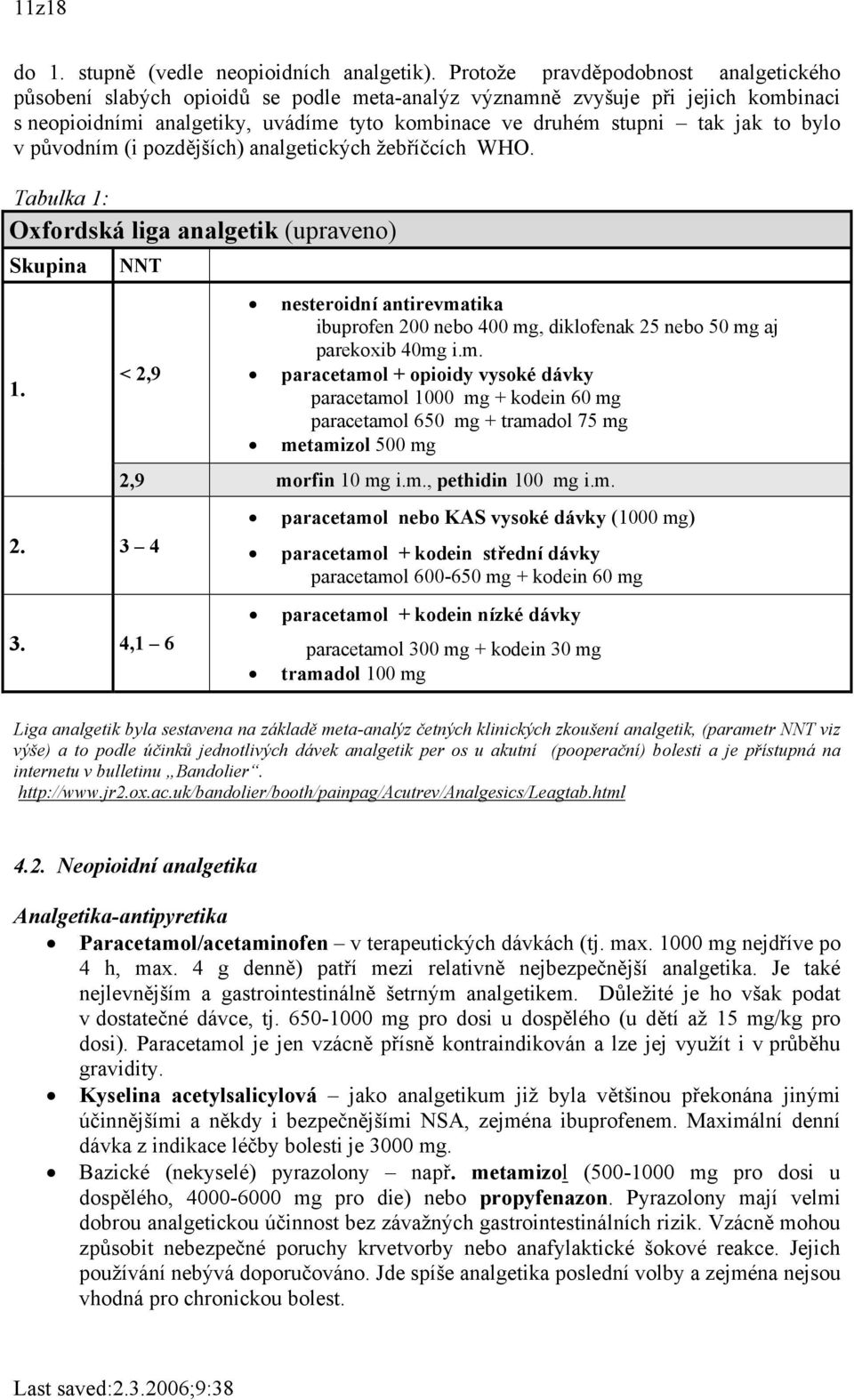 bylo v původním (i pozdějších) analgetických žebříčcích WHO. Tabulka 1: Oxfordská liga analgetik (upraveno) Skupina 1. NNT < 2,9 2.