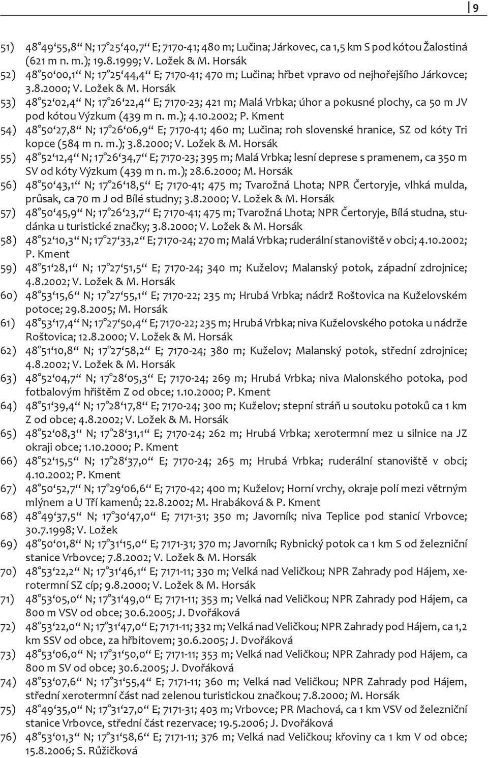 Horsák 53) 48 52 02,4 N; 17 26 22,4 E; 7170-23; 421 m; Malá Vrbka; úhor a pokusné plochy, ca 50 m JV pod kótou Výzkum (439 m n. m.); 4.10.2002; P.