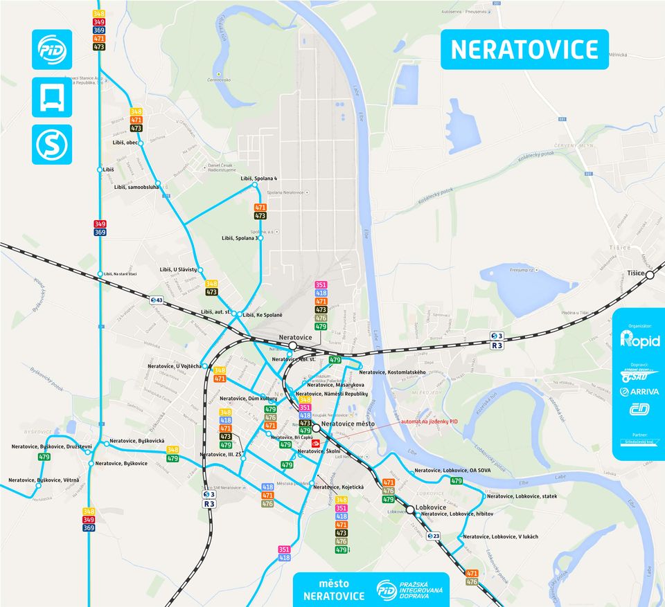 Družstevní Neratovice, Byškovice 351 automat na jízdenky PID Neratovice město Partner: Neratovice, Bří Čapků Neratovice, Školní Neratovice, III.