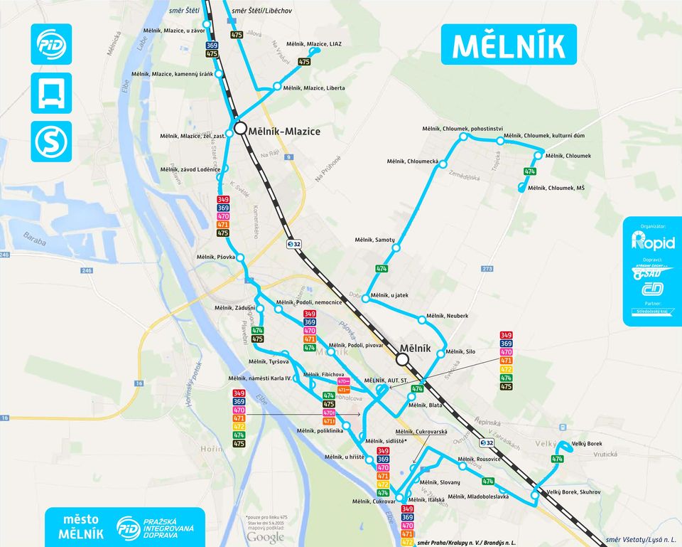 Mělník, Chloumek, kulturní dům Mělník, Chloumek Mělník, Chloumecká Mělník, závod Loděnice Mělník, Chloumek, MŠ Organizátor: Mělník, Samoty Mělník, Pšovka Dopravci: Mělník, u jatek Mělník, Zádušní