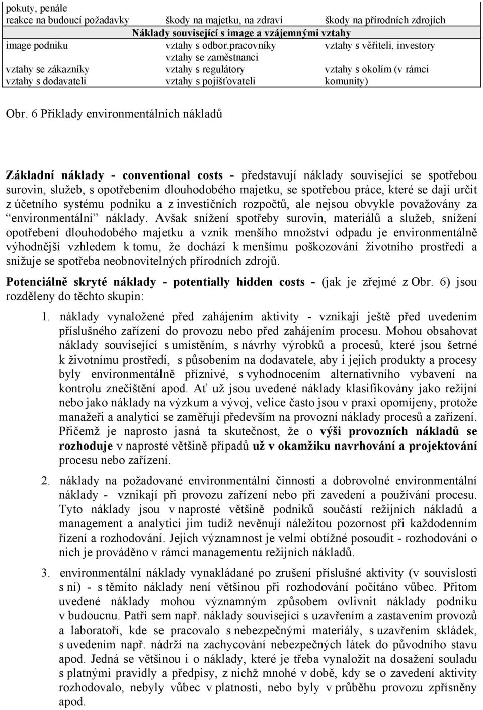 6 Příklady environmentálních nákladů Základní náklady - conventional costs - představují náklady související se spotřebou surovin, služeb, s opotřebením dlouhodobého majetku, se spotřebou práce,